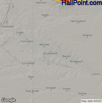 Hail Map for Scottsbluff, NE Region on June 6, 2020