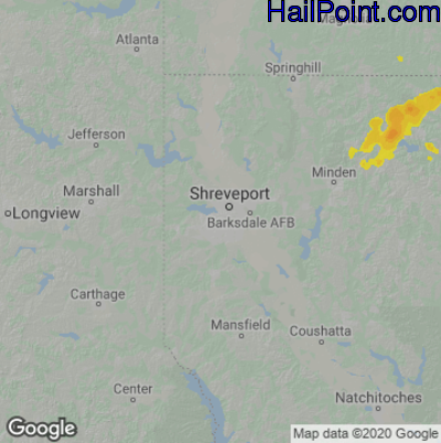 Hail Map for Shreveport, LA Region on June 6, 2020