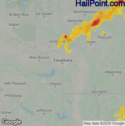Hail Map for Texarkana, AR Region on June 6, 2020