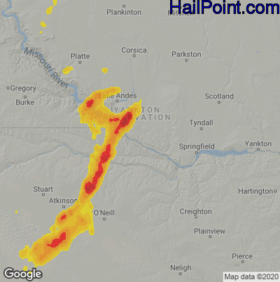 Hail Map for Grand Island, NE Region on June 6, 2020