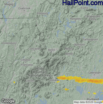 Hail Map for Berlin, NH Region on June 6, 2020