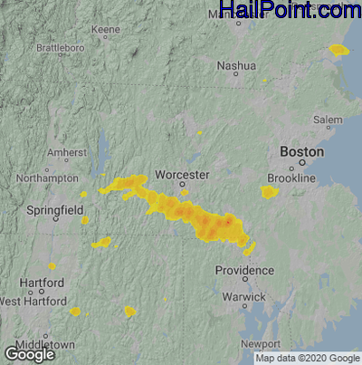 Hail Map for Worcester, MA Region on June 6, 2020 