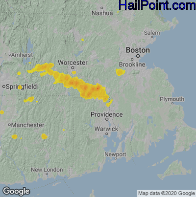 Hail Map for Woonsocket, RI Region on June 6, 2020
