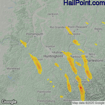 Hail Map for Asheland, KY Region on June 6, 2020