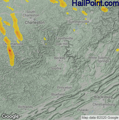 Hail Map for Beckley, WV Region on June 6, 2020