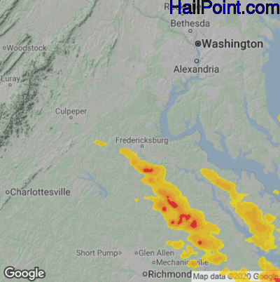 Hail Map for Fredericksburg, VA Region on June 6, 2020