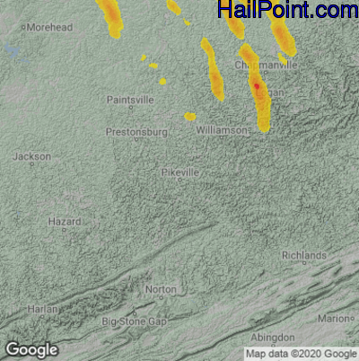 Hail Map for Pikeville, KY Region on June 6, 2020
