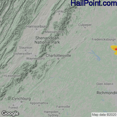 Hail Map for Charlotttesville, VA Region on June 7, 2020 