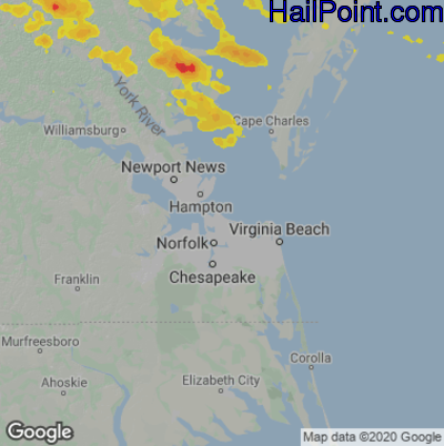 Hail Map for Norfolk, VA Region on June 7, 2020