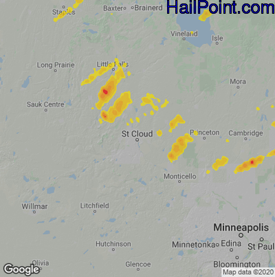 Hail Map for St Cloud, MN Region on June 7, 2020