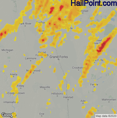 Hail Map for Grand Forks, ND Region on June 7, 2020