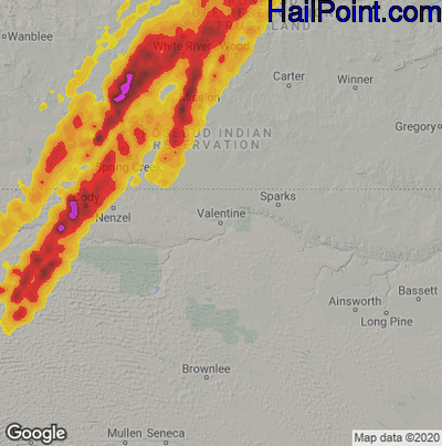Hail Map for Valentine, NE Region on June 7, 2020