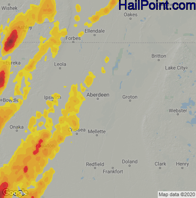 Hail Map for Aberdeen, SD Region on June 7, 2020