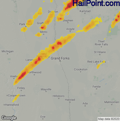 Hail Map for Grand Forks, ND Region on June 8, 2020
