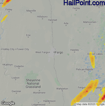 Hail Map for Fargo, ND Region on June 8, 2020
