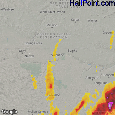 Hail Map for Valentine, NE Region on June 8, 2020
