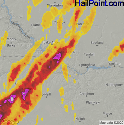Hail Map for Grand Island, NE Region on June 9, 2020 