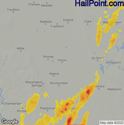 Hail Map for Huron, SD Region on June 9, 2020 