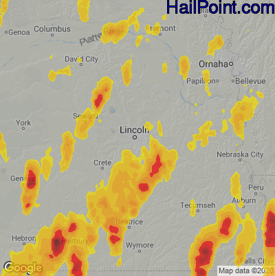Hail Map for Lincoln, NE Region on June 9, 2020