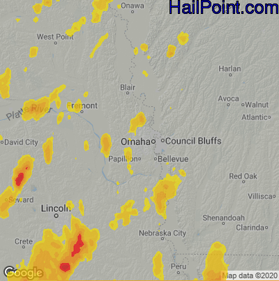 Hail Map for Omaha, NE Region on June 9, 2020