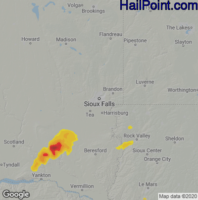 Hail Map for Sioux Falls, SD Region on June 9, 2020 
