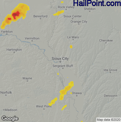 Hail Map for Sioux City, IA Region on June 9, 2020