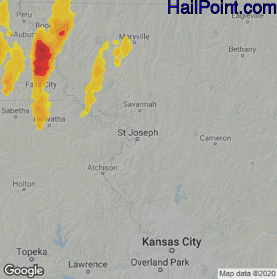 Hail Map for St. Joseph, MO Region on June 10, 2020