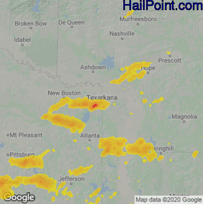 Hail Map for Texarkana, AR Region on June 10, 2020