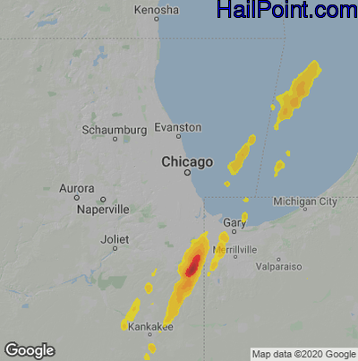 Hail Map for Chicago, IL Region on June 10, 2020
