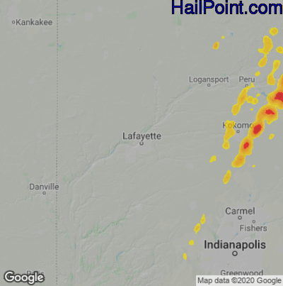 Hail Map for Layfette, IN Region on June 10, 2020 