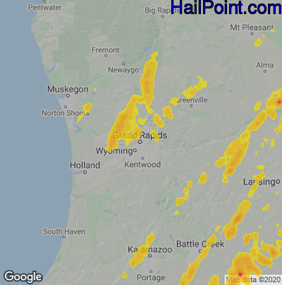 Hail Map for Grand Rapids, MI Region on June 10, 2020