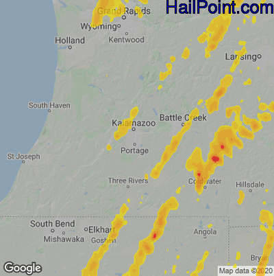 Hail Map for Kalamazoo, MI Region on June 10, 2020