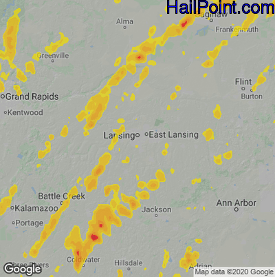 Hail Map for Lansing, MI Region on June 10, 2020