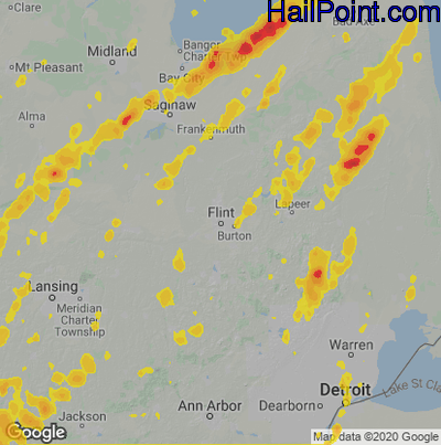 Hail Map for Flint, MI Region on June 10, 2020