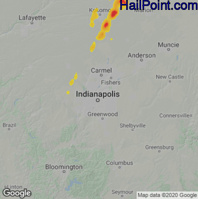 Hail Map for Indianapolis, IN Region on June 10, 2020