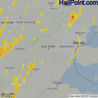 Hail Map for Ann Arbor, MI Region on June 10, 2020