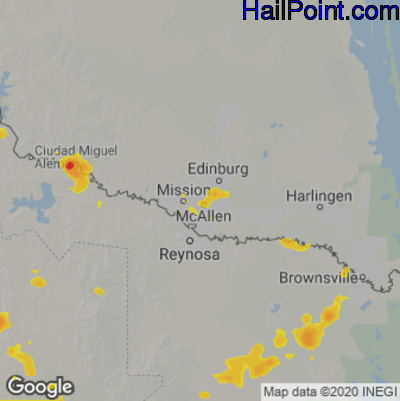 Hail Map for McAllen, TX Region on June 10, 2020