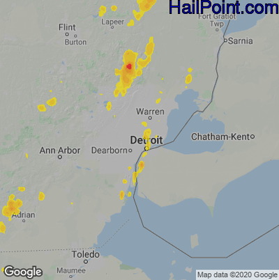 Hail Map for Detroit, MI Region on June 10, 2020