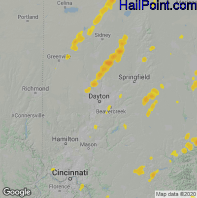 Hail Map for Dayton, OH Region on June 10, 2020