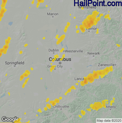 Hail Map for Columbus, OH Region on June 10, 2020