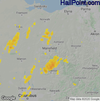 Hail Map for Mansfield, OH Region on June 10, 2020