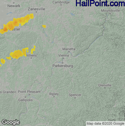 Hail Map for Parkersburg, WV Region on June 10, 2020
