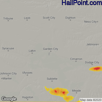 Hail Map for Garden City, KS Region on June 11, 2020