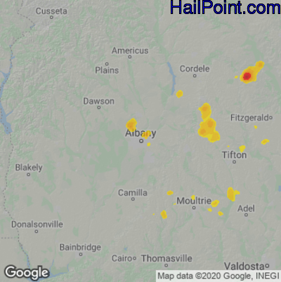 Hail Map for Albany, GA Region on June 12, 2020