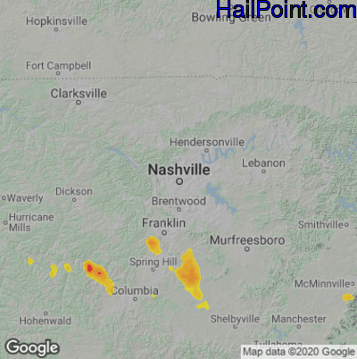 Hail Map for Nashville, TN Region on June 14, 2020