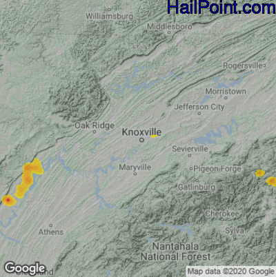 Hail Map for Knoxville, TN Region on June 14, 2020