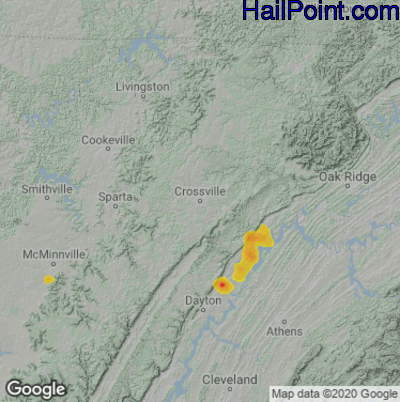 Hail Map for Crossville, TN Region on June 14, 2020