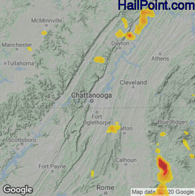 Hail Map for Chattanooga, TN Region on June 14, 2020 