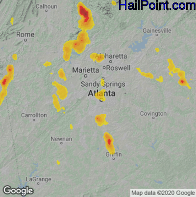 Hail Map for Atlanta, GA Region on June 14, 2020