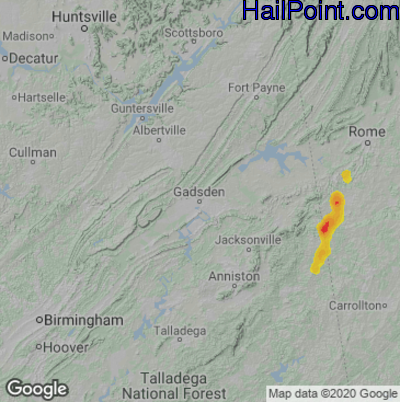 Hail Map for Gadsen, AL Region on June 14, 2020
